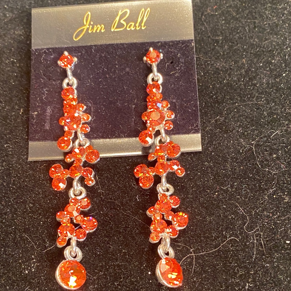 Jim Ball Red Crystal Dangle Earrings